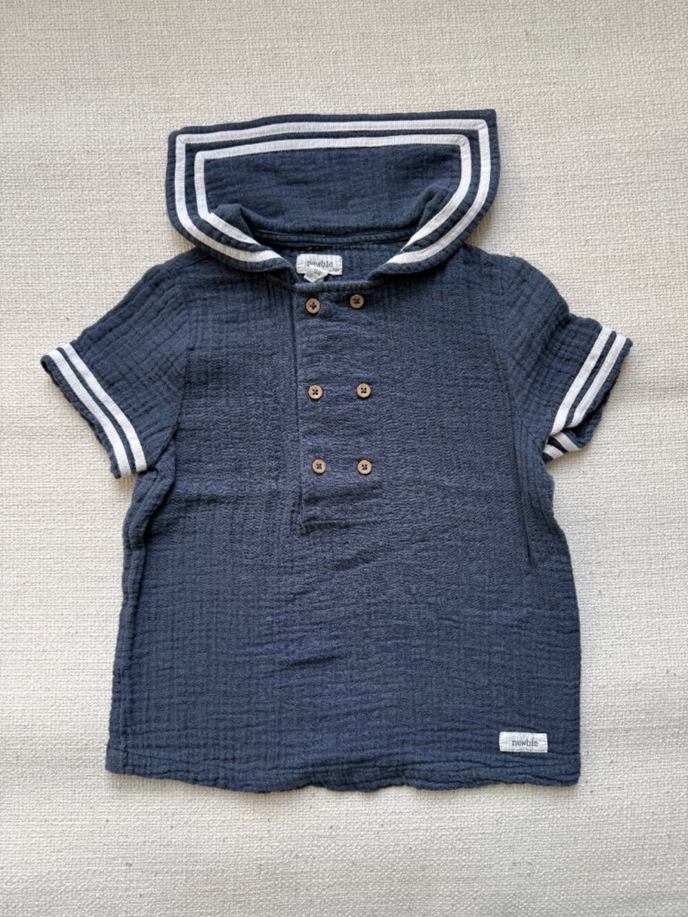 Newbie Navy Sailor Collar Cotton Top Size 98cm (2–3Y) Nautical Classic